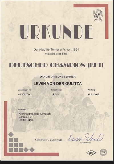 Lewin von der Gulitza KfT-Champion Deutscher Champion